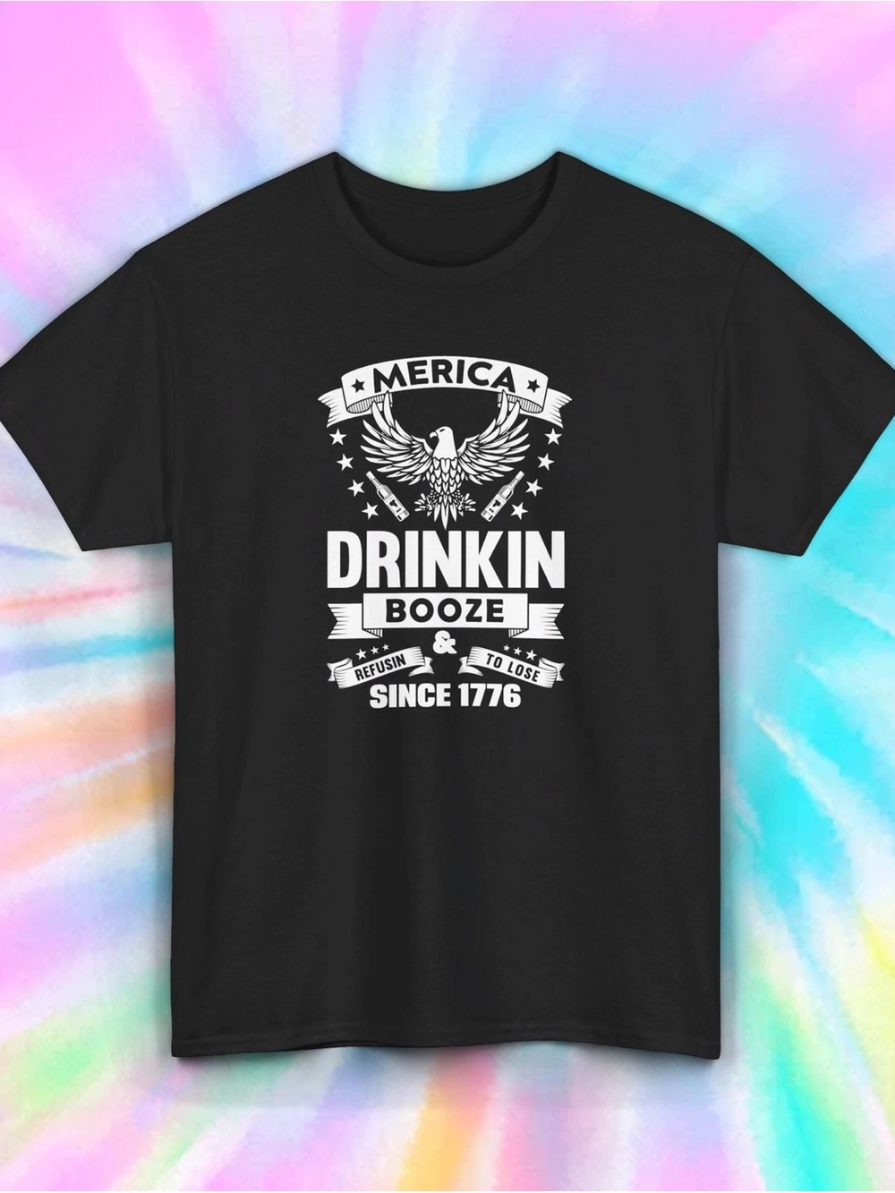 Men's Black Graphic Short Sleeve Tee - 'Drinkin Booze Since 1776'